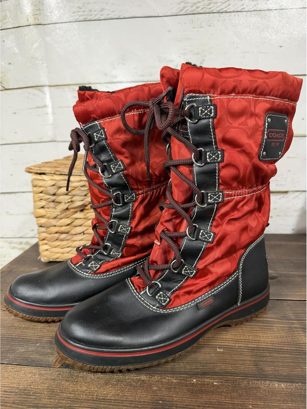 Coach "Shaine" Women's Size 7.5 Red Sherpa Lined Winter Boot